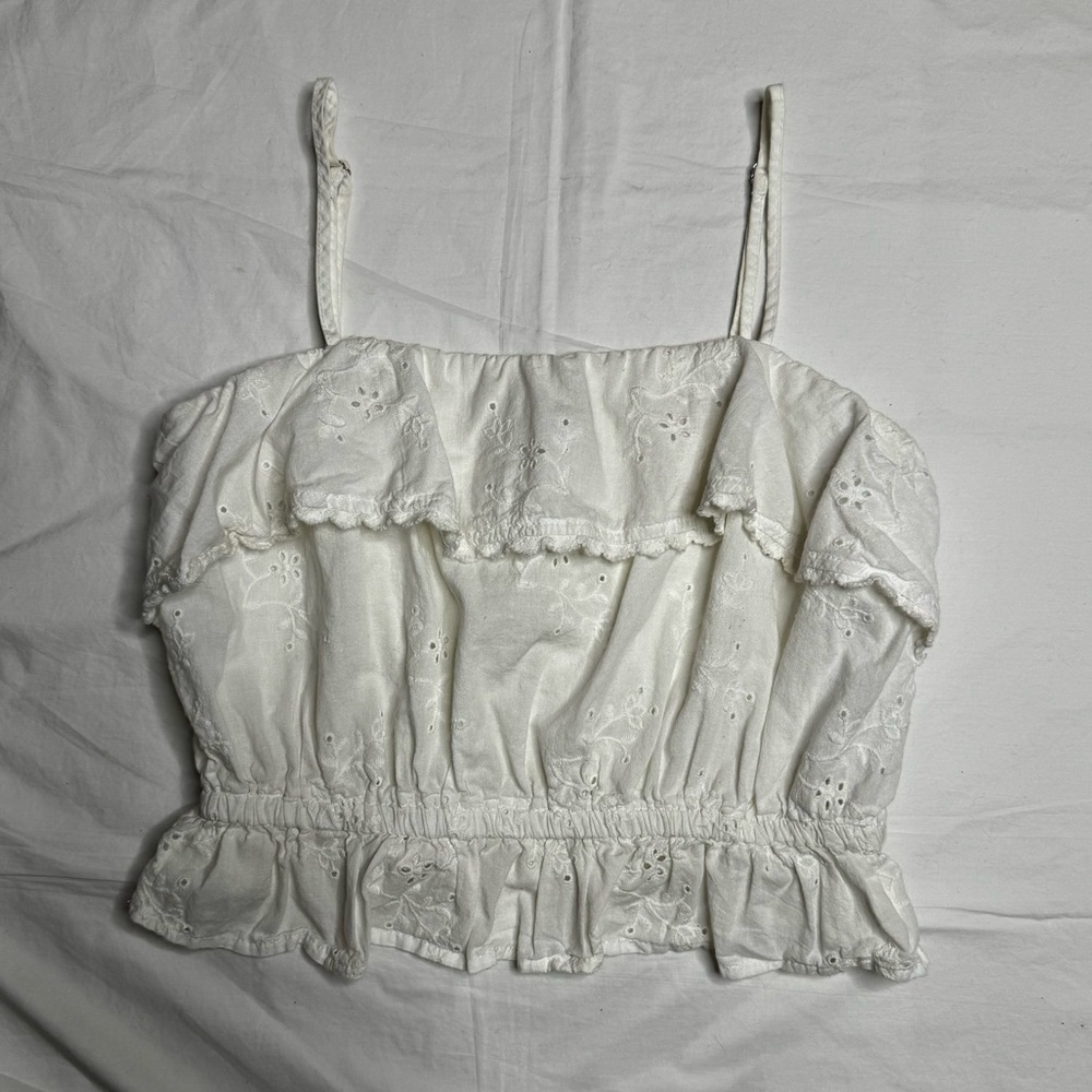 Love Tree - White Eyelet Ruffle Women's Crop Top 100% Cotton
